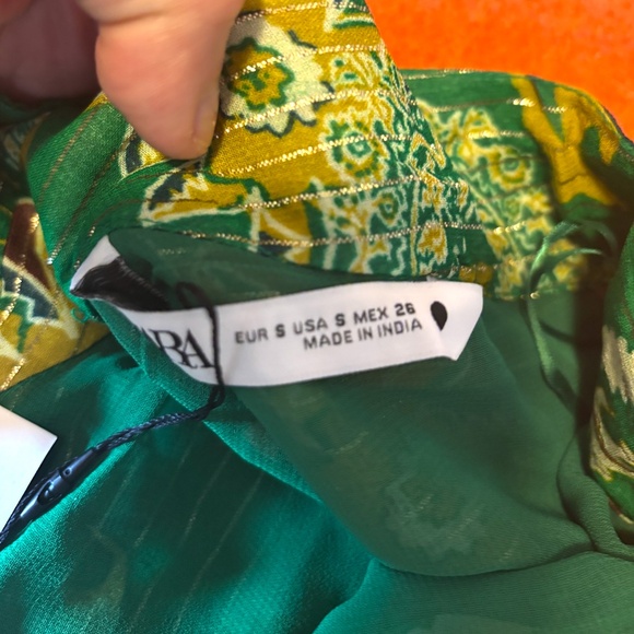 Zara green embellished metallic shimmery kaftan dress NWT - Picture 11 of 16